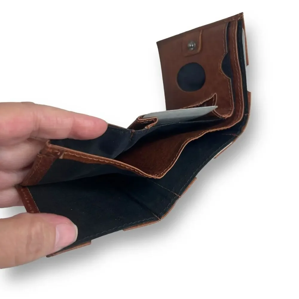 Spikes And Sparrow Austin Brandy Brown Leather Trifold Snap Wallet RFID Protect